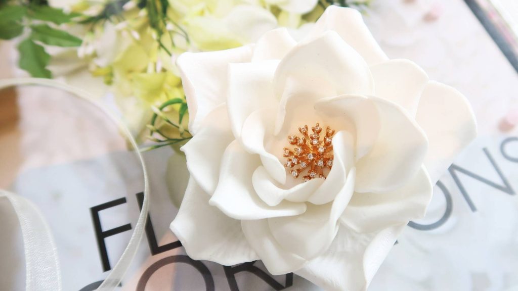 White gardenia hair comb copper collection