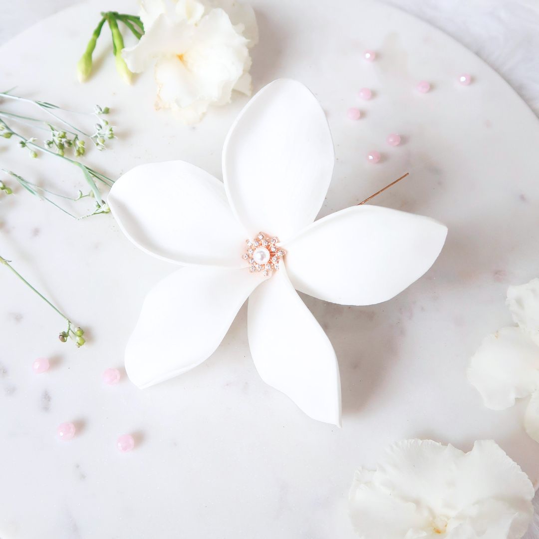 White Plumeria Hairpick