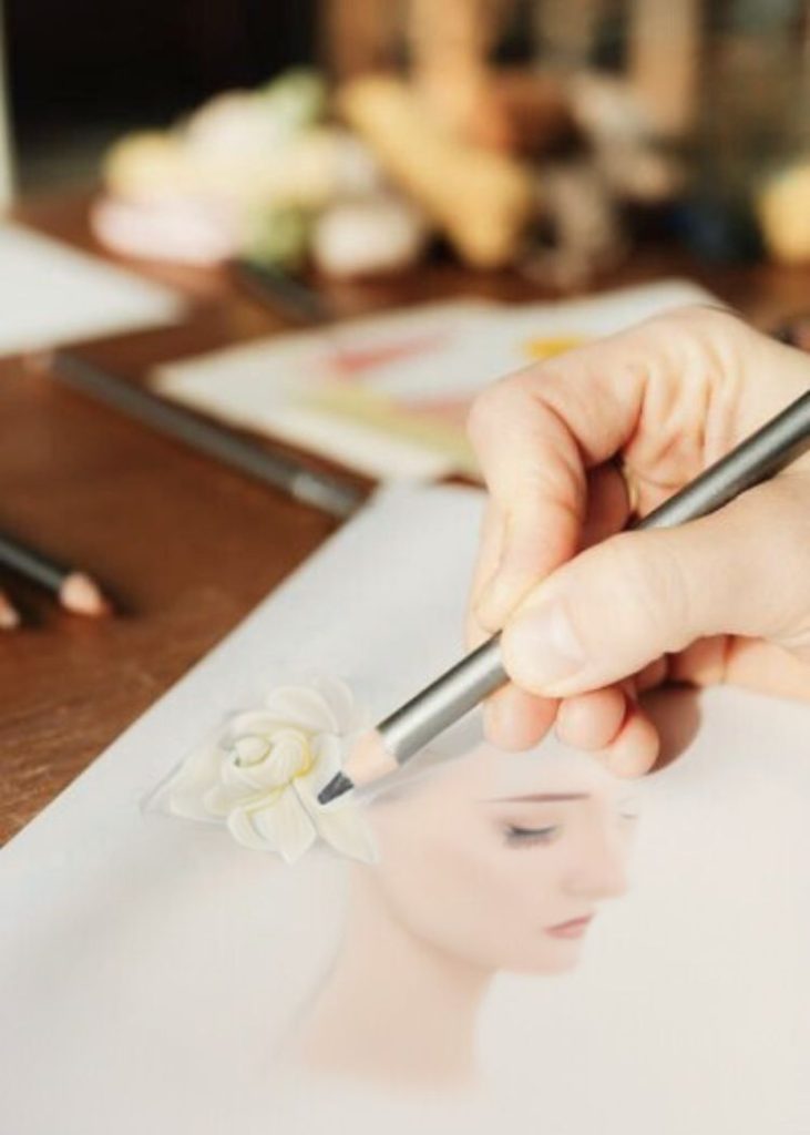 drawing white gardenia flower for hair accessories